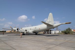 El P-3M-08/22-31 destacado en la actualidad en Djibouti. DAT Orión. (Imagen:@EUNAVFOR)